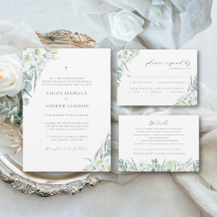 Chloe Simple Elegant Greenery Christian Wedding In Invitation
