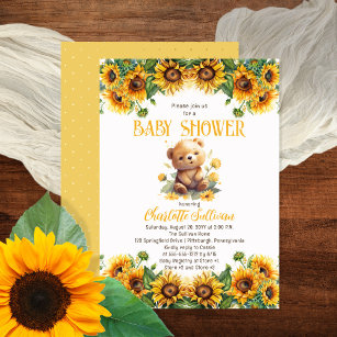 Teddy Bear and Sunflowers Baby Shower Square Sticker