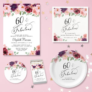 Elegant Floral Watercolor 60th Birthday Party Classic Round Sticker