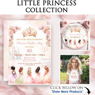 Princess Crown Pink Gold Floral Girl Birthday T-Shirt