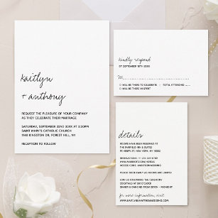 Modern Black & White Script Minimalistic Wedding Invitation