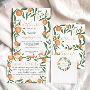 Botanical citrus orange little cutie baby shower invitation