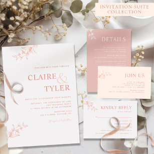 Elegant Modern Minimal Blush Pink, Peach Wedding Invitation