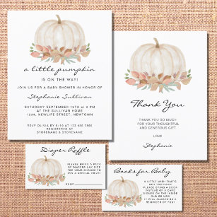 A Little Pumpkin Is On The Way Grey Baby Shower Invitation