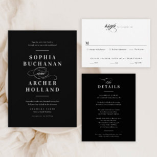 Elegant Calligraphy Black and White Wedding  Magnetic Invitation
