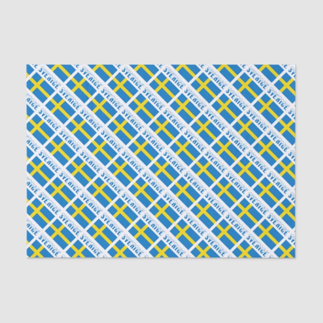 Sverige och Svenska Flagga i form av Tegelstenar Tissue Paper (Front)