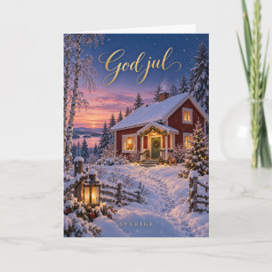 Sverige Röd stuga God jul Holiday Card