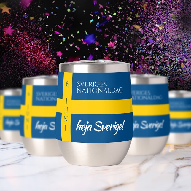 Sveriges Nationaldag Swedish National Day Flag (Sveriges Nationaldag Sweden Flag Thermal Wine Tumbler Cover Photo.)
