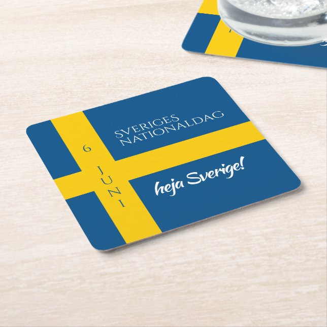 Sveriges Nationaldag Swedish National Day Flag Square Paper Coaster (Angled)
