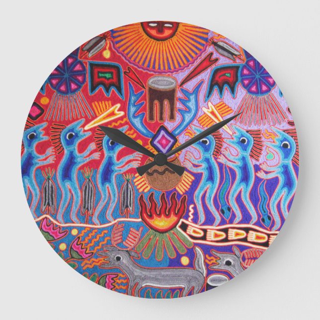SW Huichol Peyote Ritual Ceremony Wall Clock (Front)