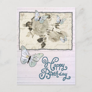SW Rose und Schmetterlinge Postcard