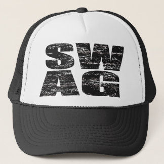 SWAG Distressed Mesh Snapback Trucker Hat (black)