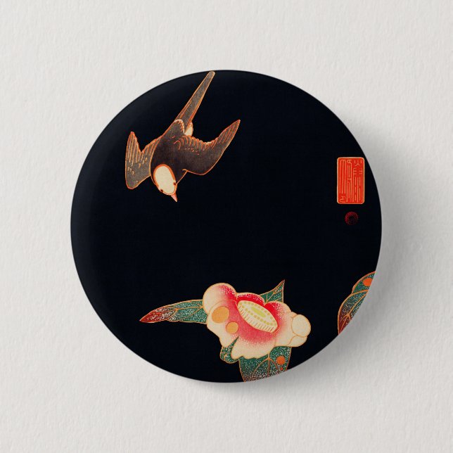 Swallow and Camellia (1900) by Ito Jakuchu 6 Cm Round Badge (Front)