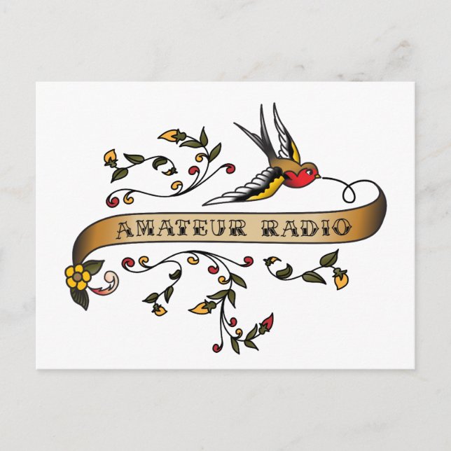 Swallow and Scroll with Amateur Radio Postcard (Front)