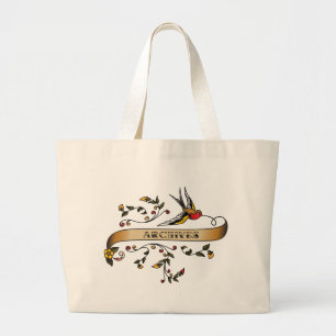 Swallow and Scroll with Archives Large Tote Bag