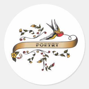 Swallow and Scroll with Poetry Classic Round Sticker