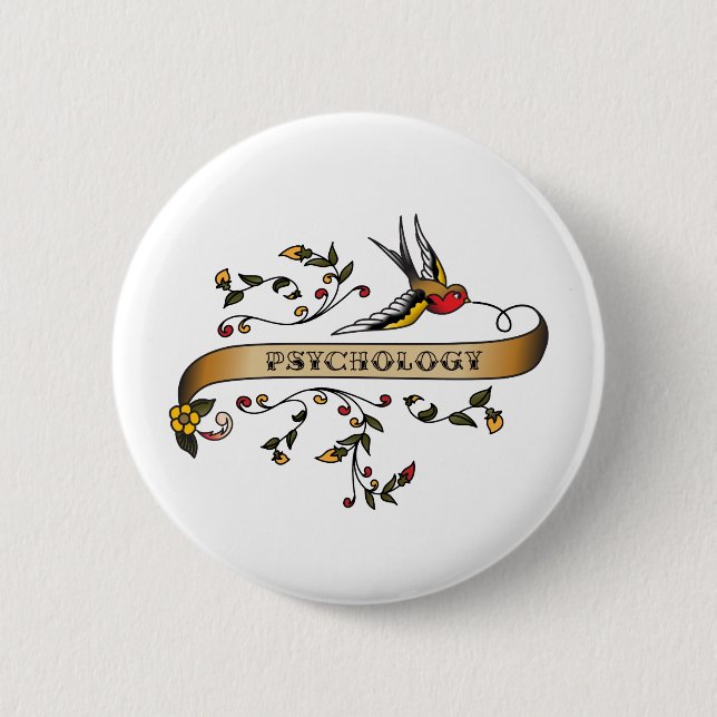 Swallow and Scroll with Psychology 6 Cm Round Badge (Front)