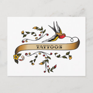 Swallow and Scroll with Tattoos Postcard