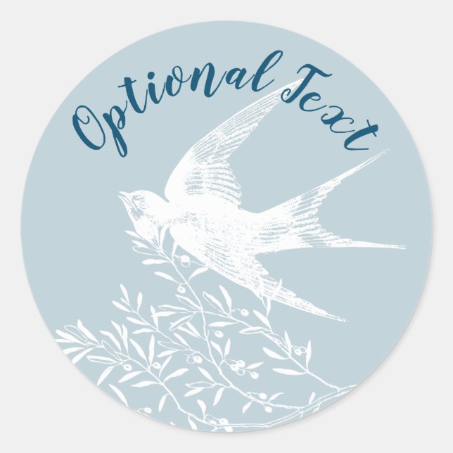 Swallow Bird Flying over Olive Branches Classic Round Sticker (Front)