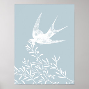 Swallow Bird Flying over Olive Branches Poster