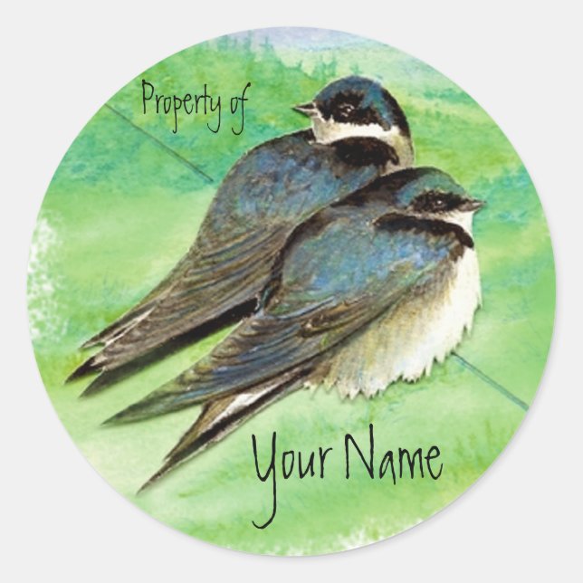 Swallow, Bird, Nature, Wildlife Watercolor Classic Round Sticker (Front)
