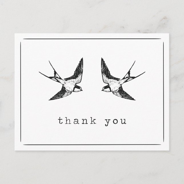 Swallow Bird Thank You Postcard (Front)