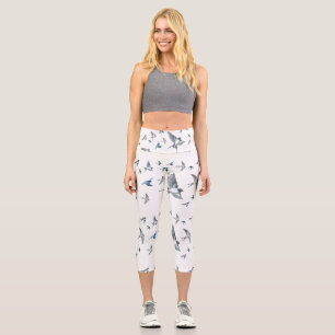 Swallow Birds Flying Illustration Capri Leggings