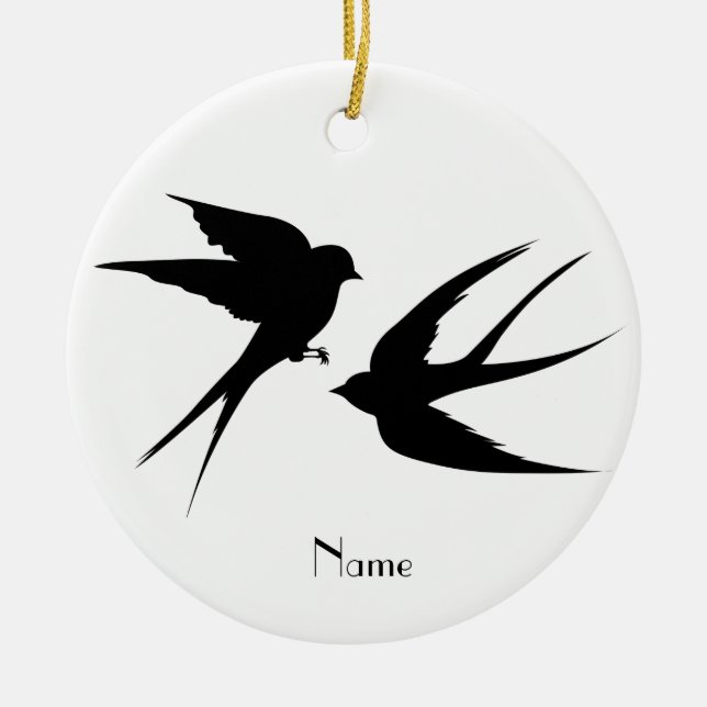 Swallow Birds Silhouettes Thunder_Cove Ceramic Tree Decoration (Front)