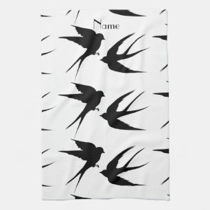 Swallow Birds Silhouettes Thunder_Cove Tea Towel