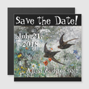 Swallow Birds Wildflowers Save Date Magnet Card