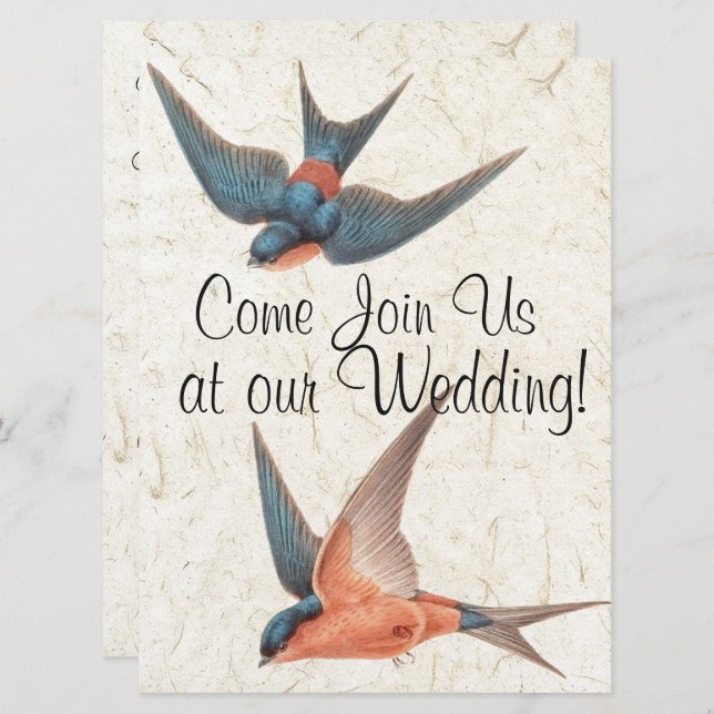 Swallow Birds Wildlife Animals Wedding Invitation (Front/Back)
