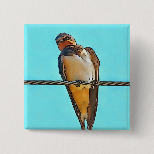 Swallow On A Wire Black Outline Art 15 Cm Square Badge