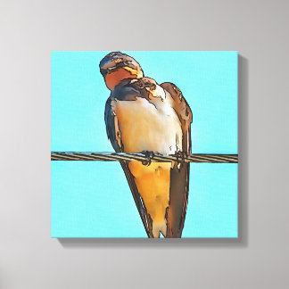 Swallow On A Wire Black Outline Art Canvas Print