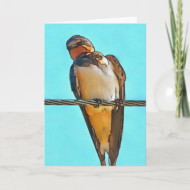 Swallow On A Wire Black Outline Art Card (Front)