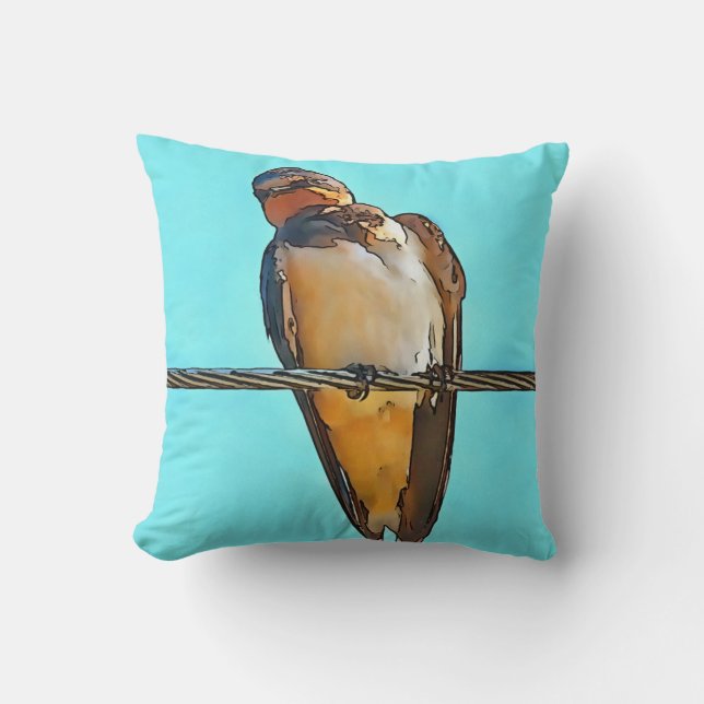 Swallow On A Wire Black Outline Art Cushion (Front)