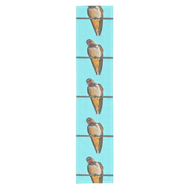 Swallow On A Wire Black Outline Art Short Table Runner (Front)
