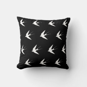 Swallow Pattern Pillow - White Birds