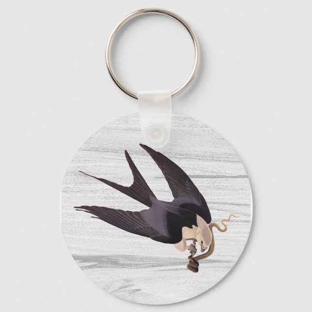 Swallow Tailed Hawk with Snake on Rustic Grey Key Ring (Front)