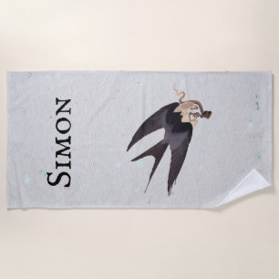 Swallow Tailed Hawk with Snake Vintage Audubon Beach Towel