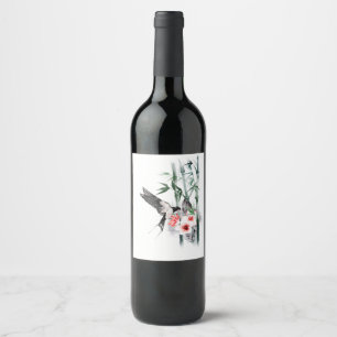 Swallow with Bamboo and flowers Classic Wine Label