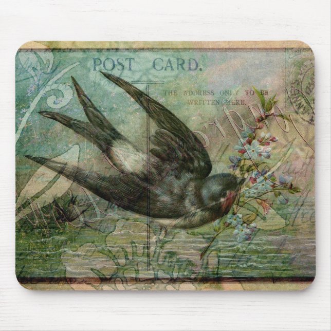 Swallow with Flowers Mouse Pad (Front)