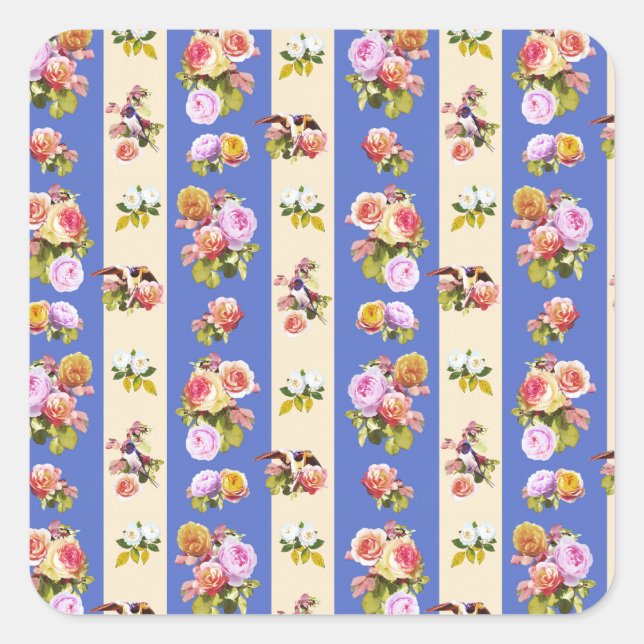 Swallows and roses square sticker (Front)