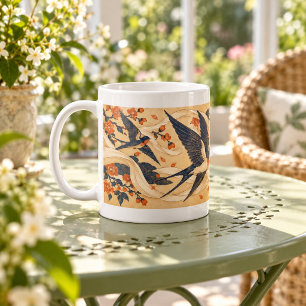 Swallows and Silk Woodblock Bird Mug