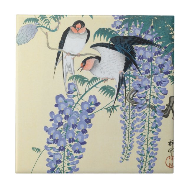 Swallows and Wisteria by Ohara Koson Tile (Front)