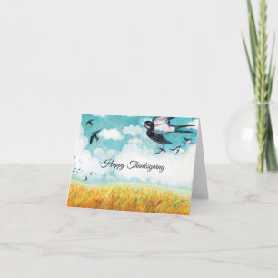 Swallows flying over a wheat field card