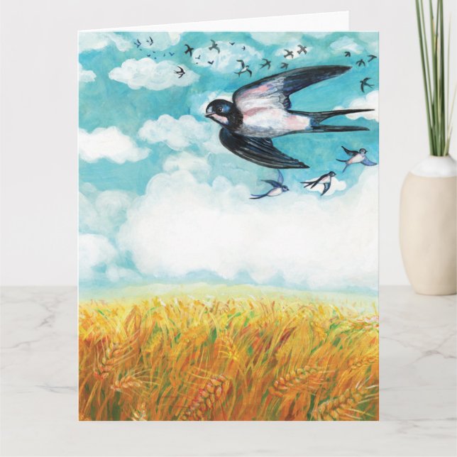 Swallows flying over a wheat field   card (Front)
