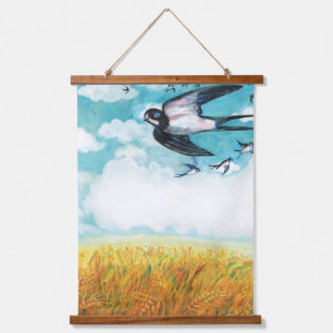 Swallows flying over a wheat field hanging tapestry