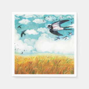 Swallows flying over a wheat field napkin