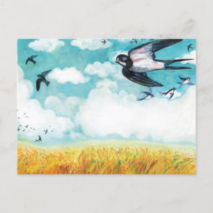 Swallows flying over a Wheat Field    Postcard