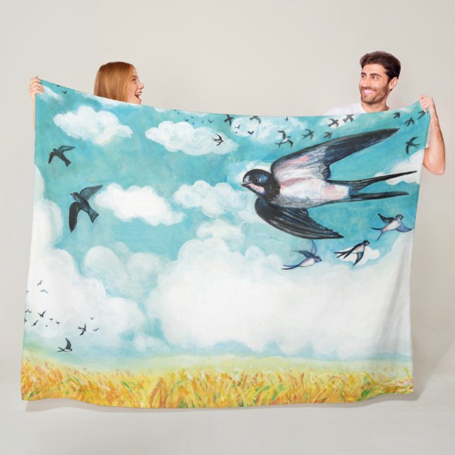  Swallows flying over blue sky  Fleece Blanket (In Situ)